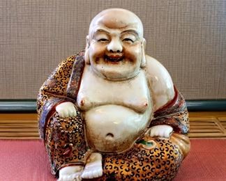 Familles Rose Happy Buddha of HAND-PRESSED CLAY $450 or bid #77