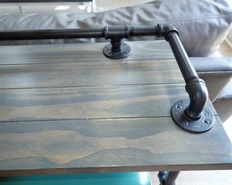 SOFA TABLE / COUNTER SEATING / STOOLS - WITH PIPE LEGS & RAILING - WOOD