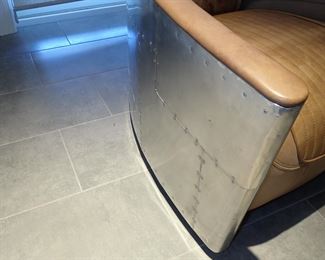  AMAZING CHAIRS     PAIR OF CONTEMPORARY RESTORATION HARDWARE LEATHER AND ALUMINUM CLUB CHAIRS         Berkshire leather and polished aluminum take form to create one of Restoration Hardware’s most iconic chairs. 