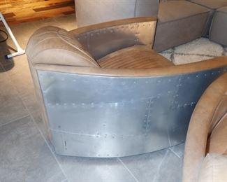  AMAZING CHAIRS     PAIR OF CONTEMPORARY RESTORATION HARDWARE LEATHER AND ALUMINUM CLUB CHAIRS         Berkshire leather and polished aluminum take form to create one of Restoration Hardware’s most iconic chairs. 