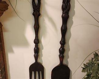 Vintage hand carved fork and spoon