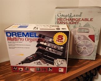 Dremel and rechargeable fan and flashlight