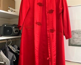 Red silk swing coat