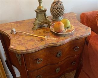 Pair of marble top commodes