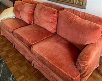 Orange velour sofa