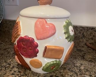 Los Angeles Potteries “Cookies All Over” Vintage Cookie Jar Walnut Finial 1955,  $75