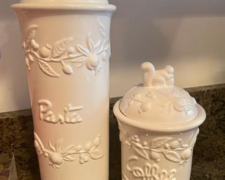 Lidded Pasta Ceramic jar,  $14.  Lidded Coffee jar,  $10