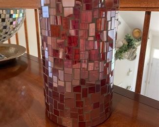Red mosaic candle holder,  $14