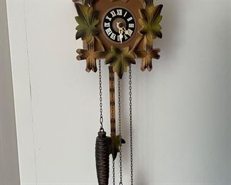 Vintage Germany Cuckoo Clock Birds Maple Leaves Painted,  $40