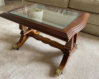 Glass top smaller end/coffee table,  $55