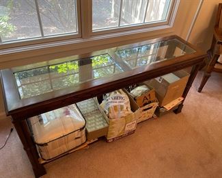 Glass top console table $115