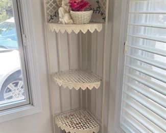 Vintage metal 4 tier corner shelf,  -2 available - $45 each