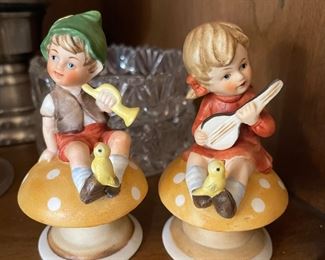 Mid Century Figurine boy and  Girl on a Mushroom,  $9 each