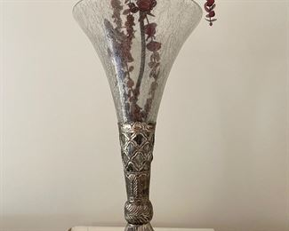 Glass vase with silver filigree base,  $30