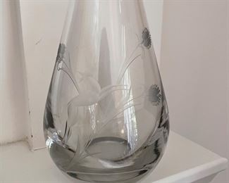 Crystal vase with etched deer,  $12