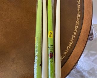 Green and white taper candles,  $1 each   (Many more not pictured)