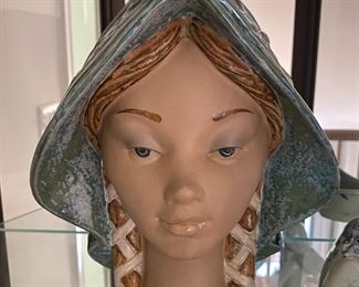 Lladro Spain Senorita Porcelain Life Size Lady Woman Blue Hat Bust Retired 4946,  $150
