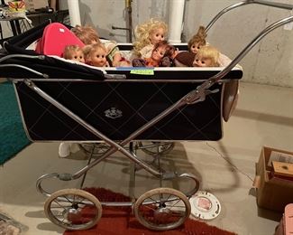 Baby pram,  $40.  Dolls, $4 each