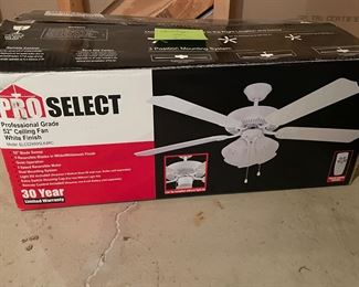 Pro Select 52" white ceiling fan w/ light kit,  $40