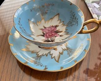 Vintage Royal Sealy Blue Footed Flower Star Teacup and Saucer gold trim,  $14