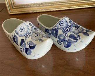 DELFT Shoe Porcelain Clog 7 x 3 Blue White Vintage Figurine Planter Painted, 2 available,  $8 each
