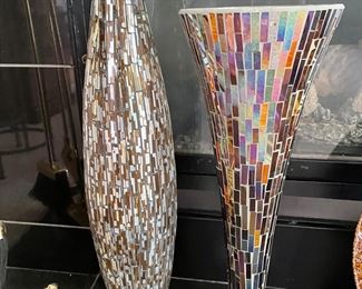 Large gold and silver mosaic glass vase. $25.  Large mulit-color glass vase,  $22