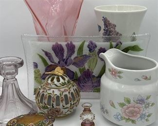 Cute Floral Porcelain and Glass Decorative Lot