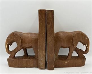 Handmade Wood Elephant Book Ends