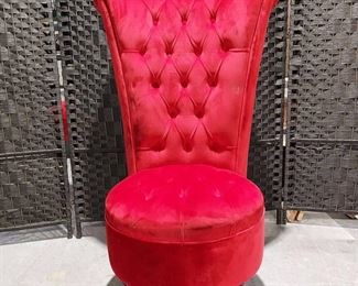 Modern Gothic Style Red Velvet Accent Chair with Tufted Seat and Back