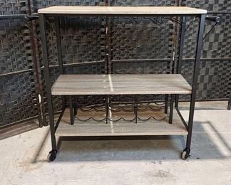 Nice Industrial Look Rolling Cart with Built in Wine Rack