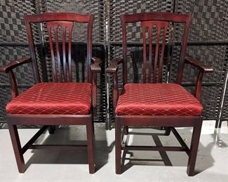 Pair of Mahogany Captains Chairs with Upholstered Seats