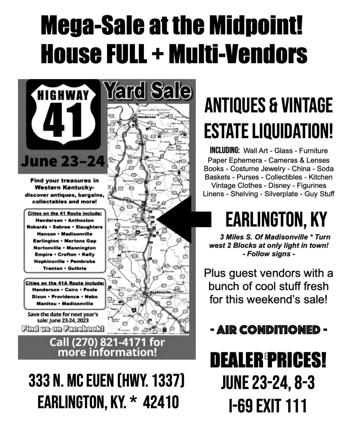 Earlington Estate Sale 6/23 starts on 6/23/2023