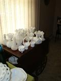 Tea Cart and Misc Milk Glass including Fenton Silvercrest