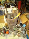 Old Market Basket on Wheels and a Small sample of Kitchen Utinsels
