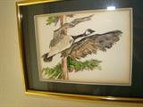 Singed Small Watercolor of Goose in Flight