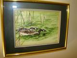 Signed Small Water Color Geese in Water