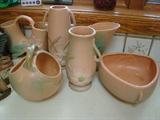 Collection of Weller White Rose Pottery Vases, Bowl and Basket
