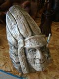 Carved and Signed Indian Head Petoskey Stone
