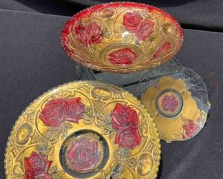 3pcs Goofus Hand Painted Gold Red Roses