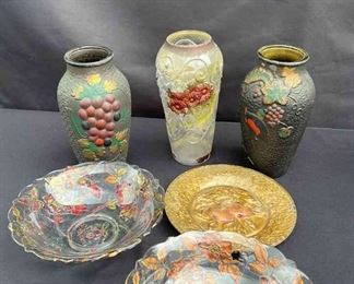 Goofus Glass Hand Painted Gold Red Flowers more 6pcs