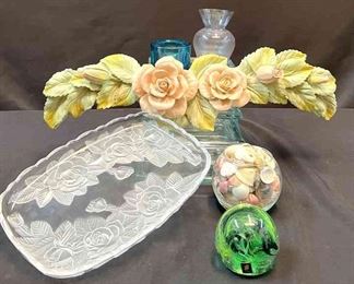 Kerry Green Crystal Glass, MIKASA Winter Rose Pattern Tray More