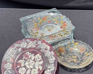 Maestro Ruby Inlaid Silver Plate Goofus Hand Painted Gold Red Glass