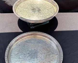 Antique International Silverplated Lazy Susan Tray With Elegant Designs 2pcs