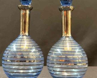 Blue and Silver Bohemian Glass Decanter 2pcs