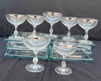 Champagne Glass Cup Platinum Trim 7pcs