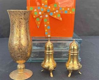 Electroplated Salt Pepper Shaker, Glastonbury Floral Vase Orange Ceramic Gift Bag Vase