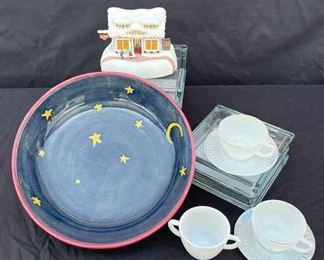 Glass Moonglow Tea Cup Set, Christmas Decor Large Galaxy Platter Tray