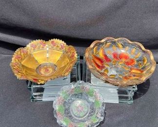 3pcs Goofus Hand Painted Gold Red Flowers