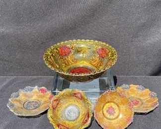 5pcs Goofus Hand Painted Gold Red Flowers