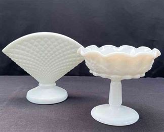 Westmoreland Napkin Pedestal Bowl Milk Glass 2pcs